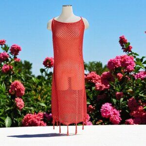 Red Crochet Mesh Swim Cover-Up Dress
